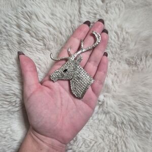 Rhinestone Deer Brooch Reindeer Holidays Christmas Statement Faux Diamonds Bling